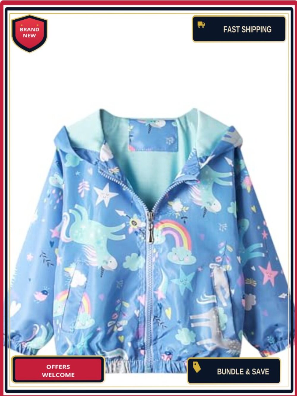 Toddler Girls Windbreaker Jacket Zipper Hooded Outerwear Coat Waterproof